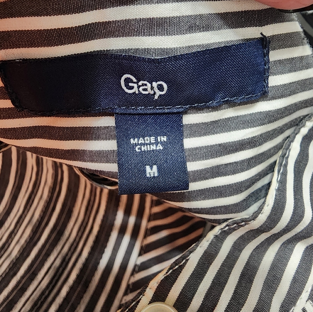 Gap Shirt Dress Medium Striped Gray White Casual Office Lightweight C330 - Picture 4 of 5